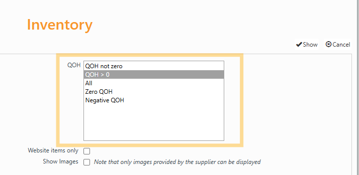 QOH filter selection