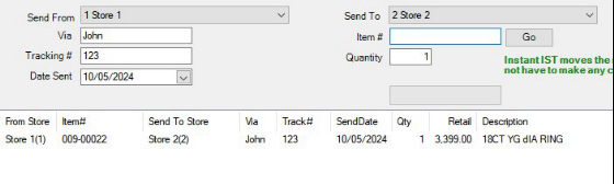 Send Items screen